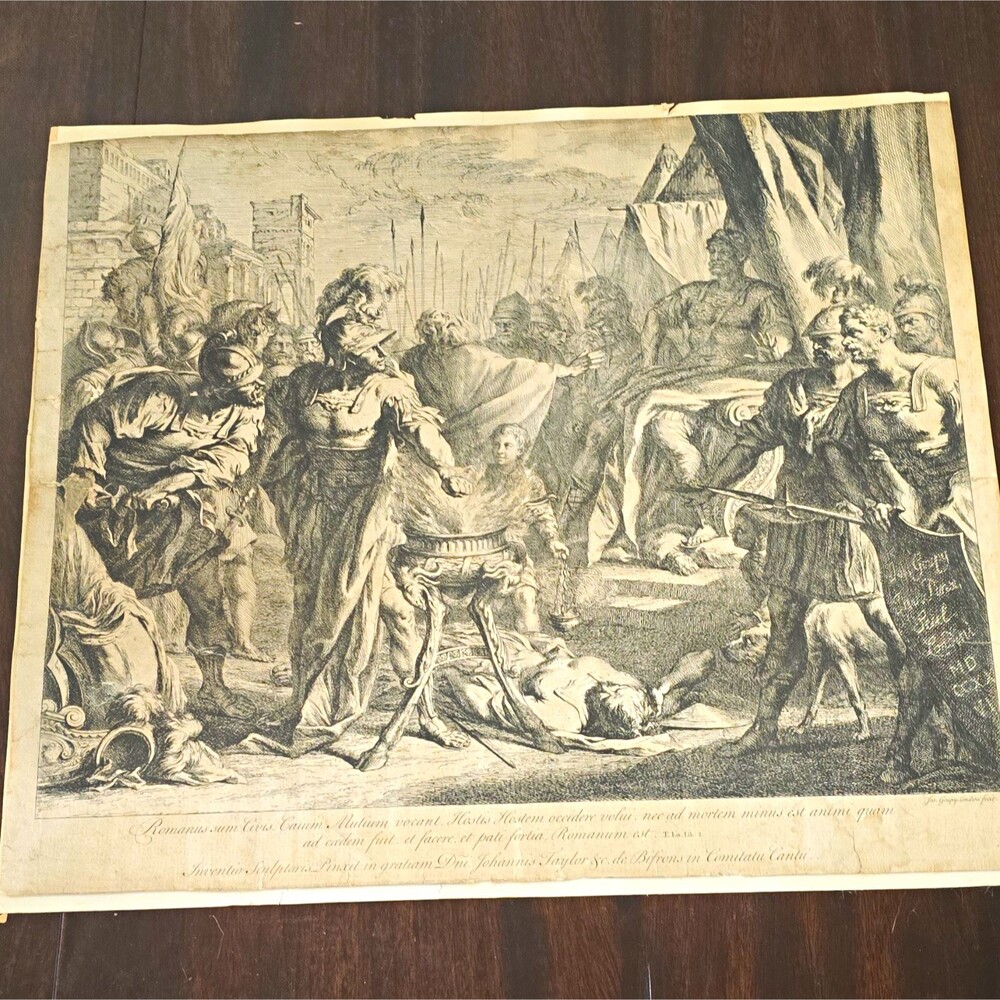 Joseph Goupy 1726 Antique Etching Roman Scene Mucius Scaevola Londini Fecit